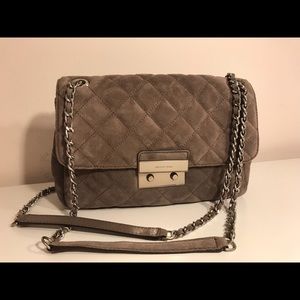 Gray Michael Kors Sloan Large Quilted-Suede Bag